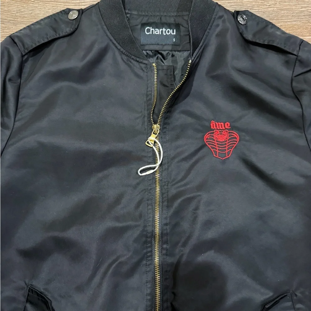 Chartou Black Bomber Jacket with Snake Embroidery - Picture 7 of 9